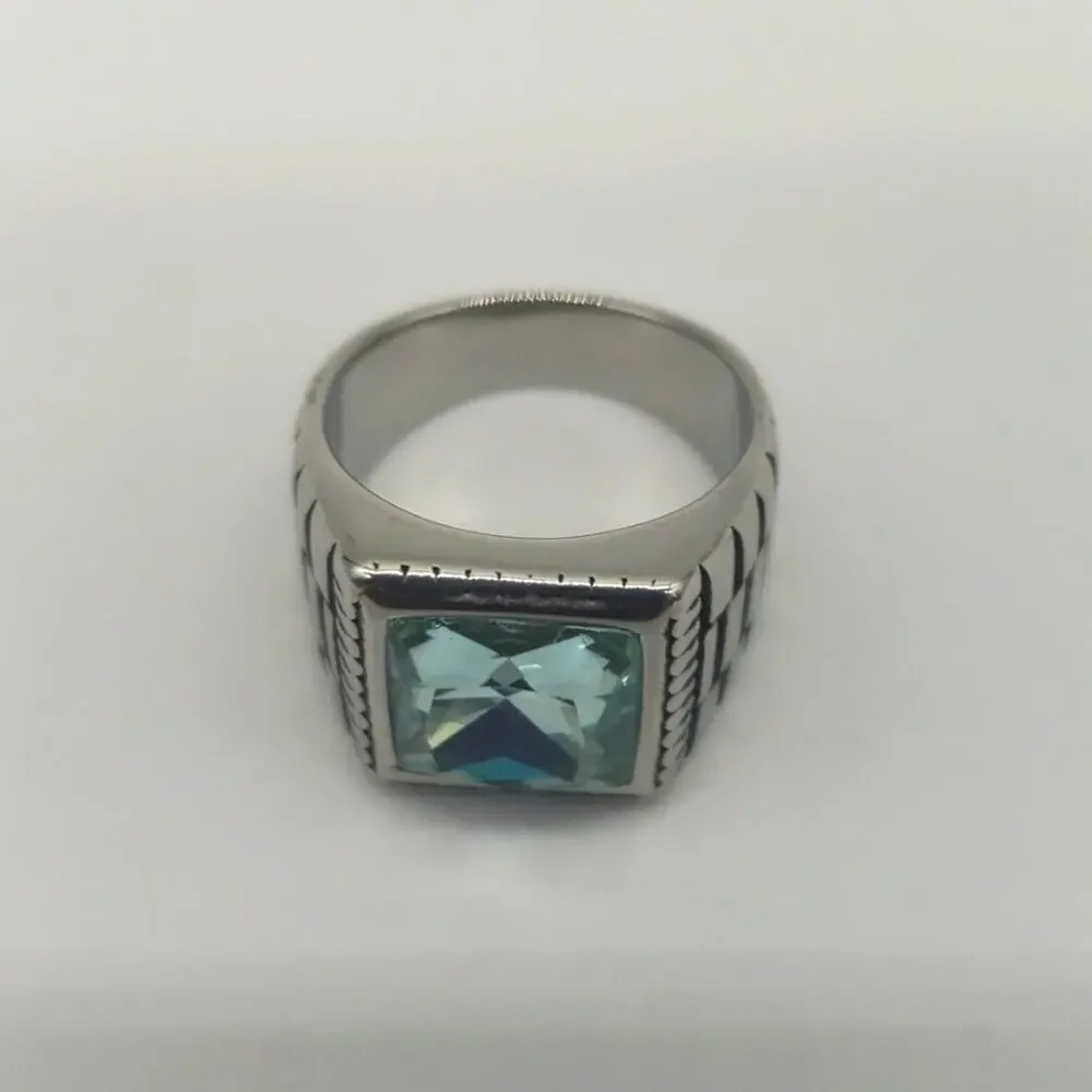 Aqua Cubic Zirconia Handmade Men's Ring Size 12.5 NWT